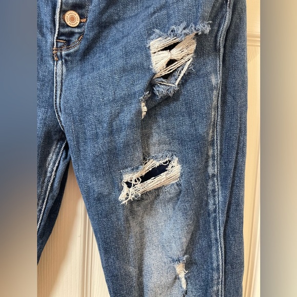 KanCan Medium Wash Distressed Crop Raw Hem Button Front Skinny Jeans Size 15/31 - Picture 8 of 12